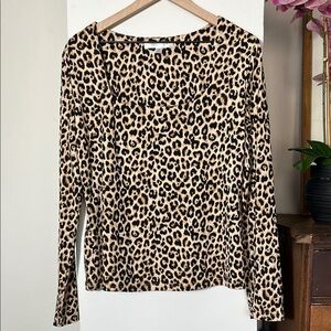 Tan Fitted Blouse with Leopard Print